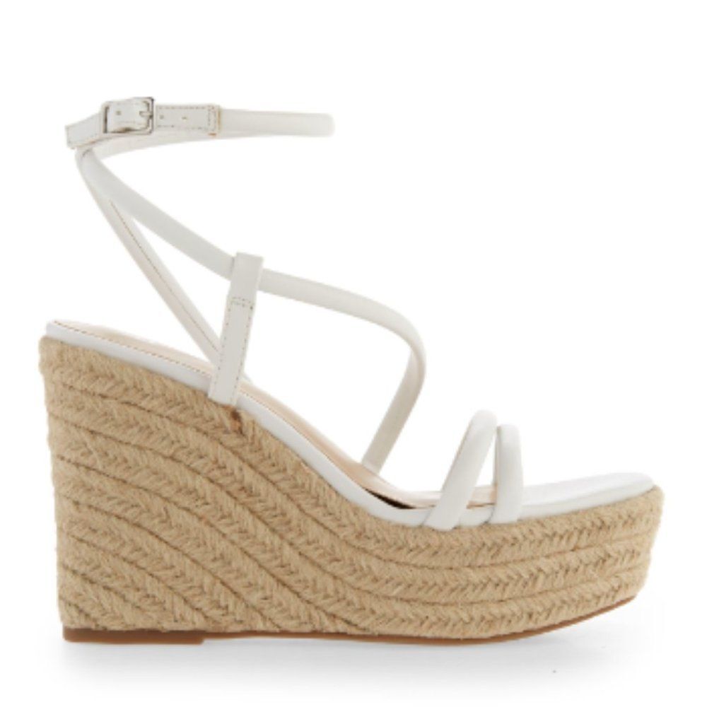 BP Cohan Espadrille Platform Wedge Straappy White Sandal